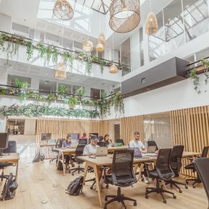 Workstation in a tastefully decorated openspace coworking space in Marseille