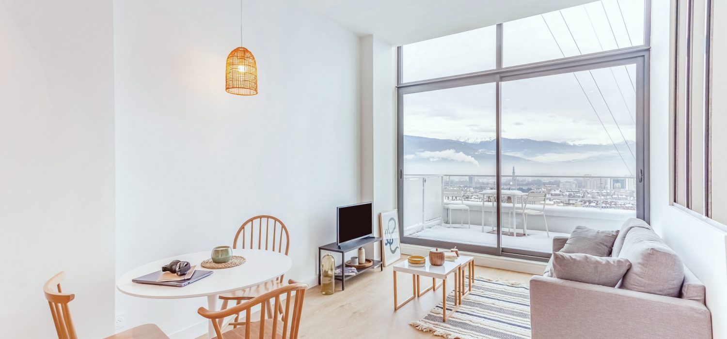 Salon décorée avec gout en coliving à Grenoble