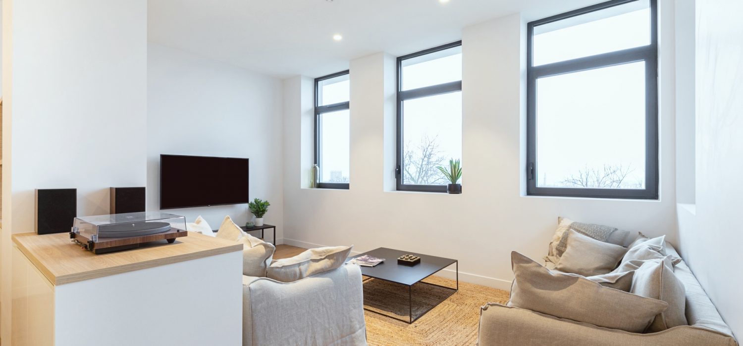 Salon avec la vue dégagée en coliving à Grenoble
