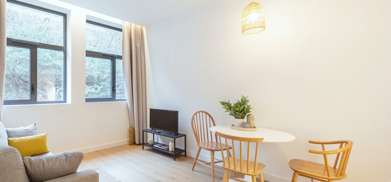 Salon aménagé en coliving individuel à Grenoble Bastille